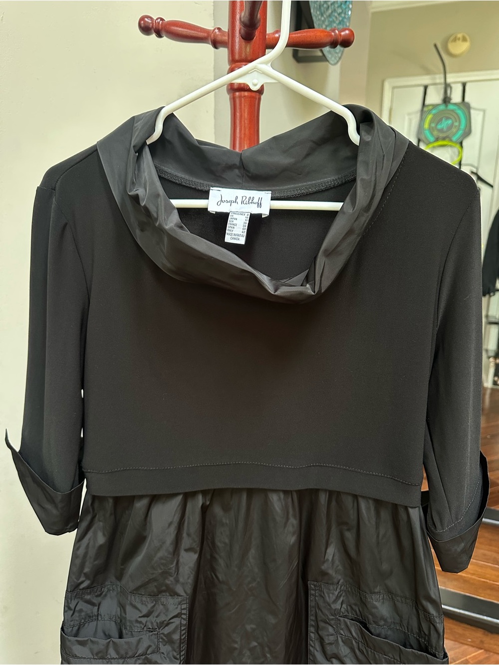 Joseph Ribkoff Cocoon Dress 173444 Black Cowl Neck 3/4 Sleeve Pocket Size 8 - Picture 2 of 5